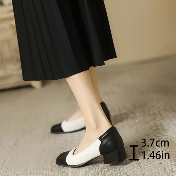NWT Women's Contrast Color Chunky Heels, Elegant Square Toe Dress Pumps - Picture 2 of 6